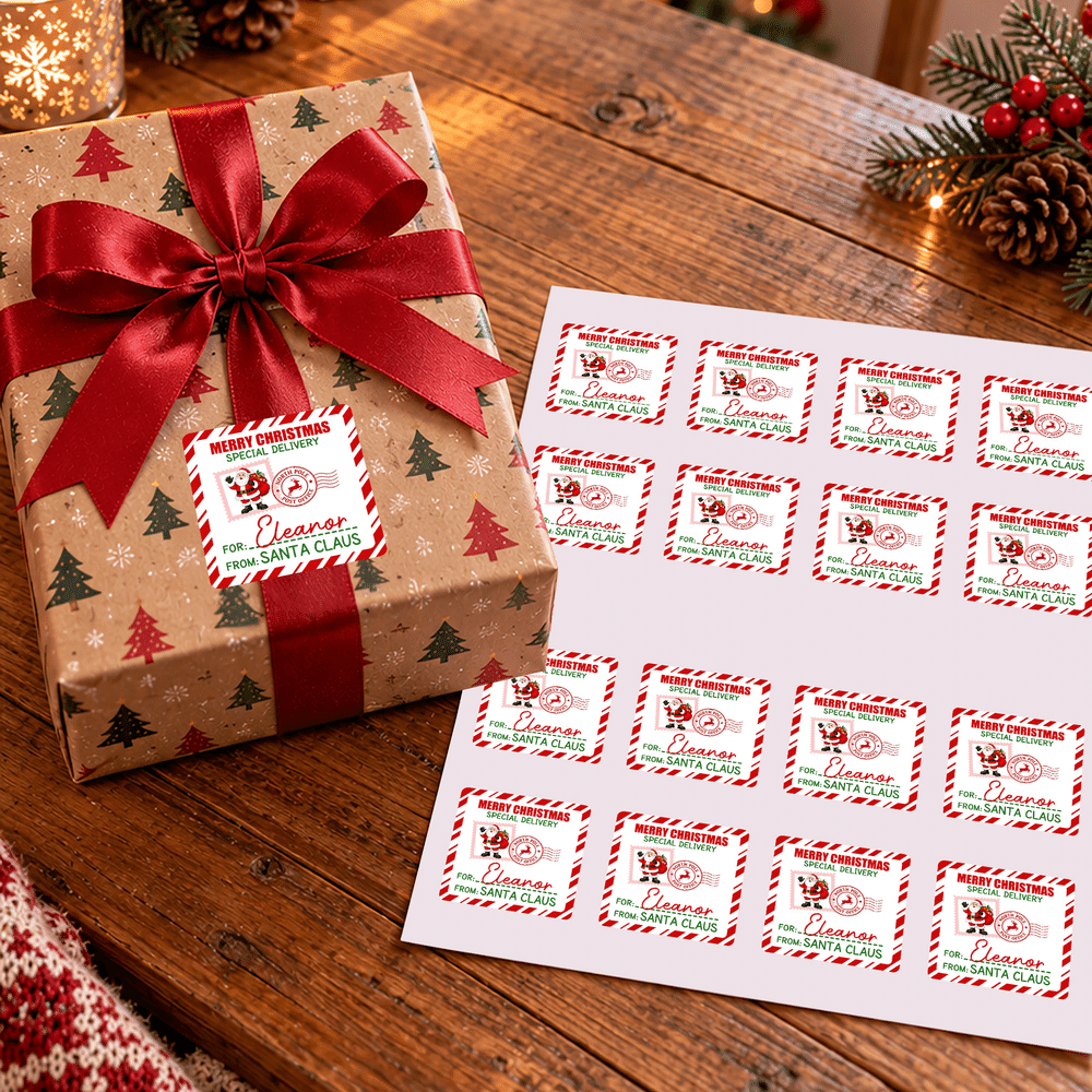 Personalized Santa Claus Special Delivery Postmark Style Stickers with Name Gift Decor Christmas Gift for Kids Family 7
