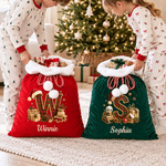Personalized Christmas Plaid Style initial Velvet Pom-Pom Santa Sack with Name Christmas Gift for Kids Family 3