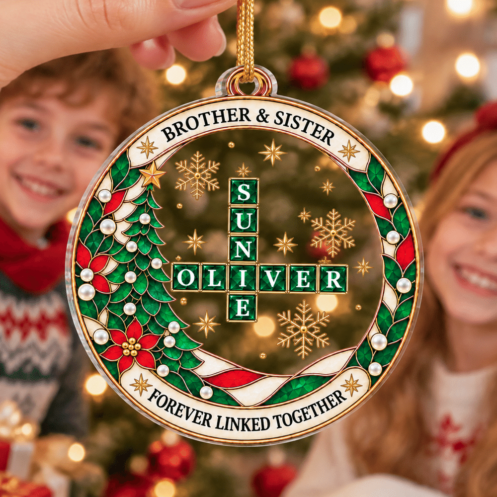 Personalised Christmas Crossword Puzzle Art Acrylic Ornament with Name Christmas Gift for Family Friends Brothers Sisters 2