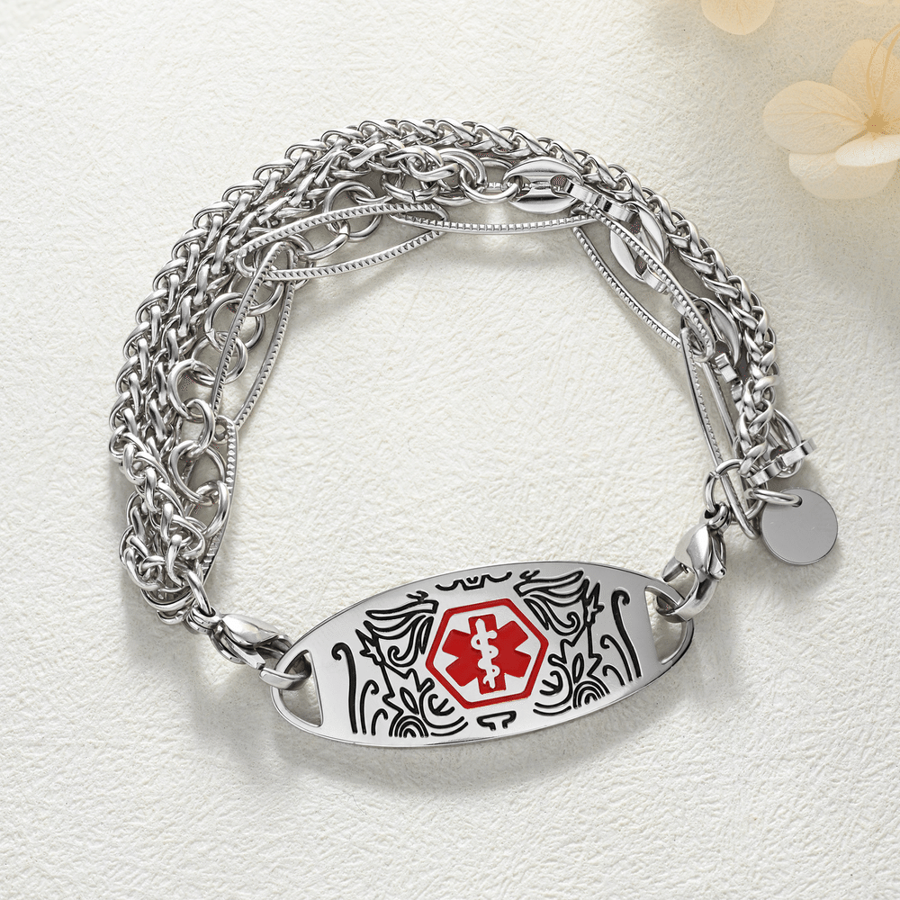 Personalised Star of Life Medical Alert ID Bracelet with Engraved Medical Information Birthday Gift for Diabetic Allergy Epilepsy 4