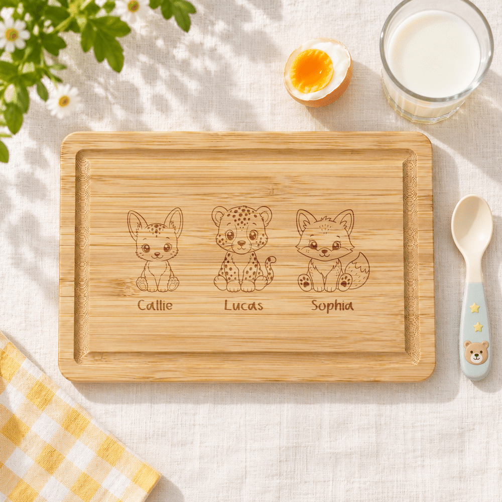 Personalized Eco-Friendly Cheese Board with Engraved Name and Animal Kids Use Birthday Christmas Gift for Kids Friends Family 1