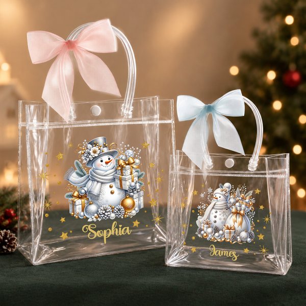 Personalized Christmas Snowman Clear Gift Bag with Name Daily Use Christmas Party Gift for Kids