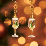 Personalised 3D Winter Theme Wine Glass Birthstone Dangle Earrings Festive Jewellery Christmas Party Gift for Women 4