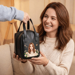 Personalised Birth Flower & Cartoon Character Photo PU Leather Makeup Bag with Name and Handle Daily Use Birthday Gift for Girls Women 8