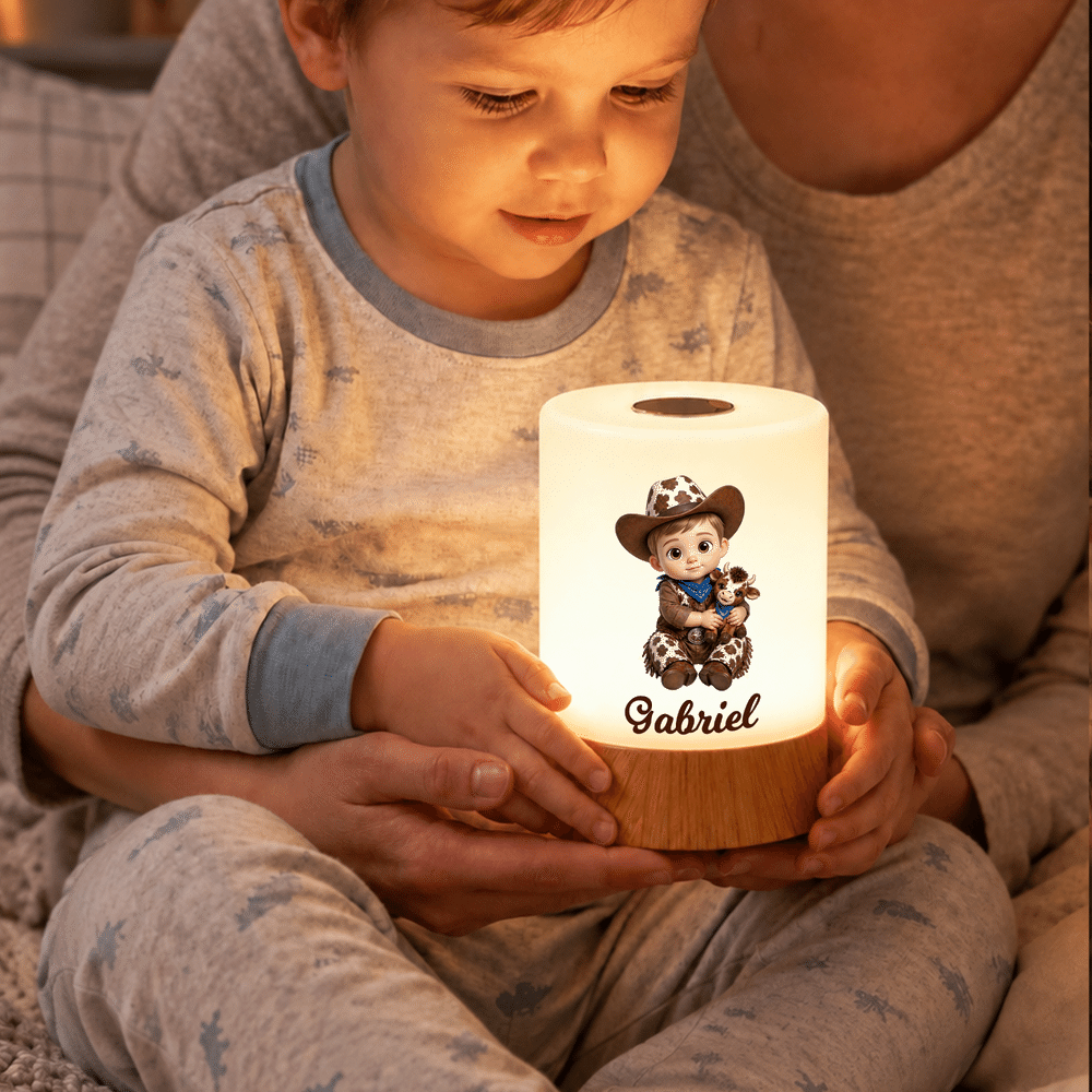 Personalized 3D-Effect Artwork Cartoon Cowboy Child Remote Control LED Night Light with Name Daily Use Birthday Christmas Gift for Kids Children Boys 5