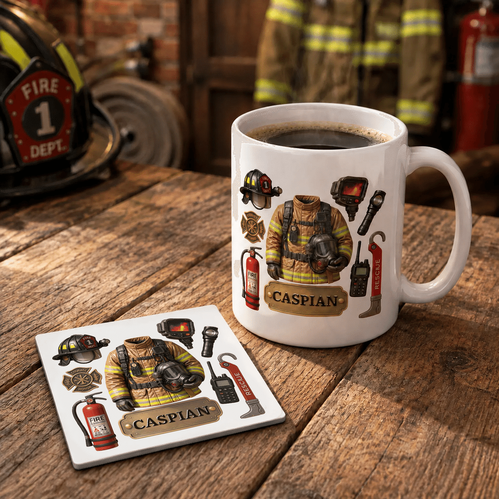 Personalised Firefighter Element Multicolour 11 oz 15 oz Ceramic Mug with Coaster and Name Fire Station Daily Use Birthday Gift for Firefighters 5