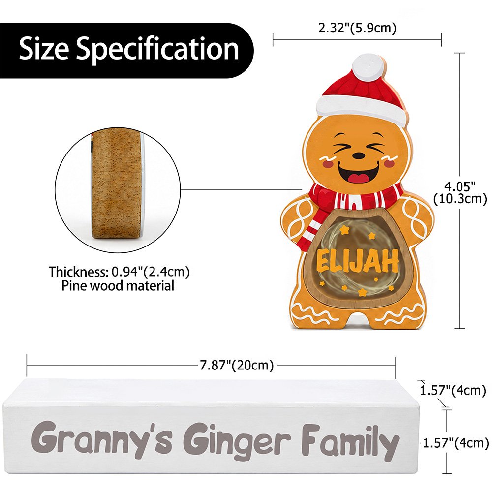 Personalized 1-14 Christmas Gingerbread Family LED Light Wooden Ornament with Name and Text Home Decor Christmas Gift for Family Grandma Mom 9