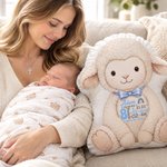 Personalized Cute Sheep Birth Information Hand Warmer Throw Pillow Home Decor Daily Use Birthday Baptism Christmas Gift for Babies Parents Christians 2