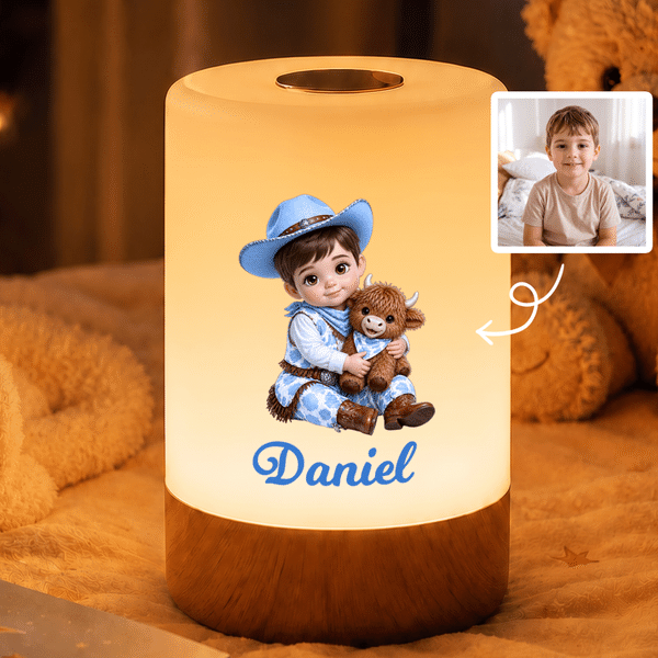 Personalized 3D-Effect Artwork Cartoon Cowboy Child Remote Control LED Night Light with Name Daily Use Birthday Christmas Gift for Kids Children Boys