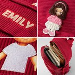 Personalised Embroidery Cartoon Character Interchangeable Outfit Corduroy School Bag with Name Christmas Gift for Girl Student 9