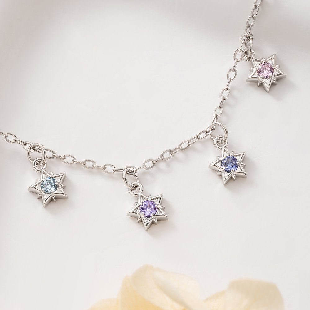 Personalized Star 1-12 Birthstone Pendant Sterling Silver Necklace Dainty Jewelry Birthday Anniversary Gift for Woman Family 3