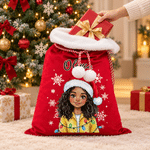 Personalized Christmas Hat Cartoon Character Photo Velvet Pom-Pom Santa Sack with Name Christmas Gift for Kid Friend 5