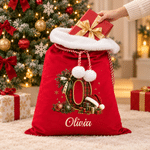 Personalized Christmas Plaid Style initial Velvet Pom-Pom Santa Sack with Name Christmas Gift for Kids Family 5