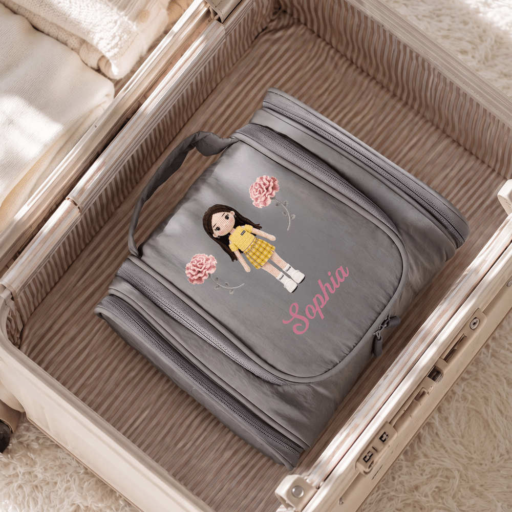 Personalized Crocheted Textured Design Cartoon Photo Birth Flower Crochet Storage Bag with Name Travel Birthday Gift for Crochet Enthusiasts 5