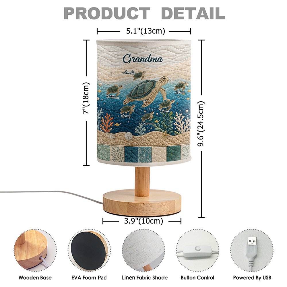 Personalised Sea Turtle Ocean Quilt Style Linen Table Lamp with Name and Title Home Decor Christmas Birthday Gift for Grandma Mum Family 8