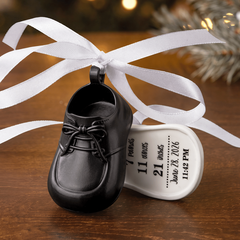 Personalised 3D Printed  Baby Shoe Ornament with Name Surname and Date Baby's First Christmas Holiday Gift for Newborns New Parents 4