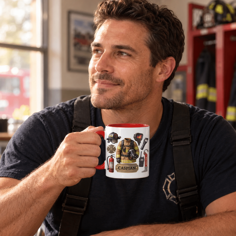 Personalised Firefighter Element Multicolour 11 oz 15 oz Ceramic Mug with Coaster and Name Fire Station Daily Use Birthday Gift for Firefighters 6