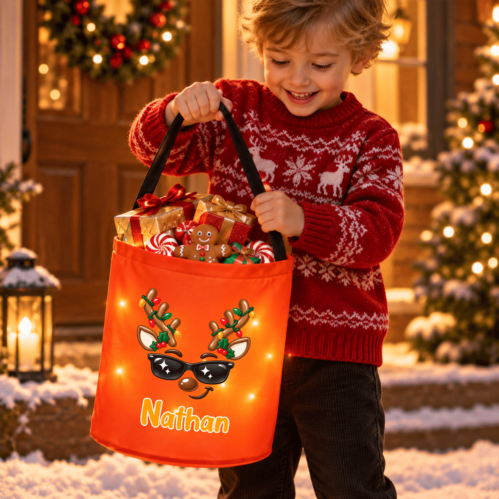 Personalised Christmas Elf Reindeer Gingerbread Man LED Light Sweets Bucket with Name Christmas Party Gift for Kids 5