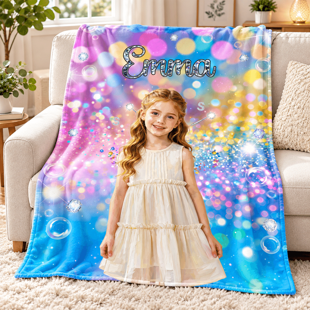 Personalised Soft Colourful Oil Painting Style Photo Blanket with Name Daily Use Christmas Birthday Gift for Girls Children Women 5