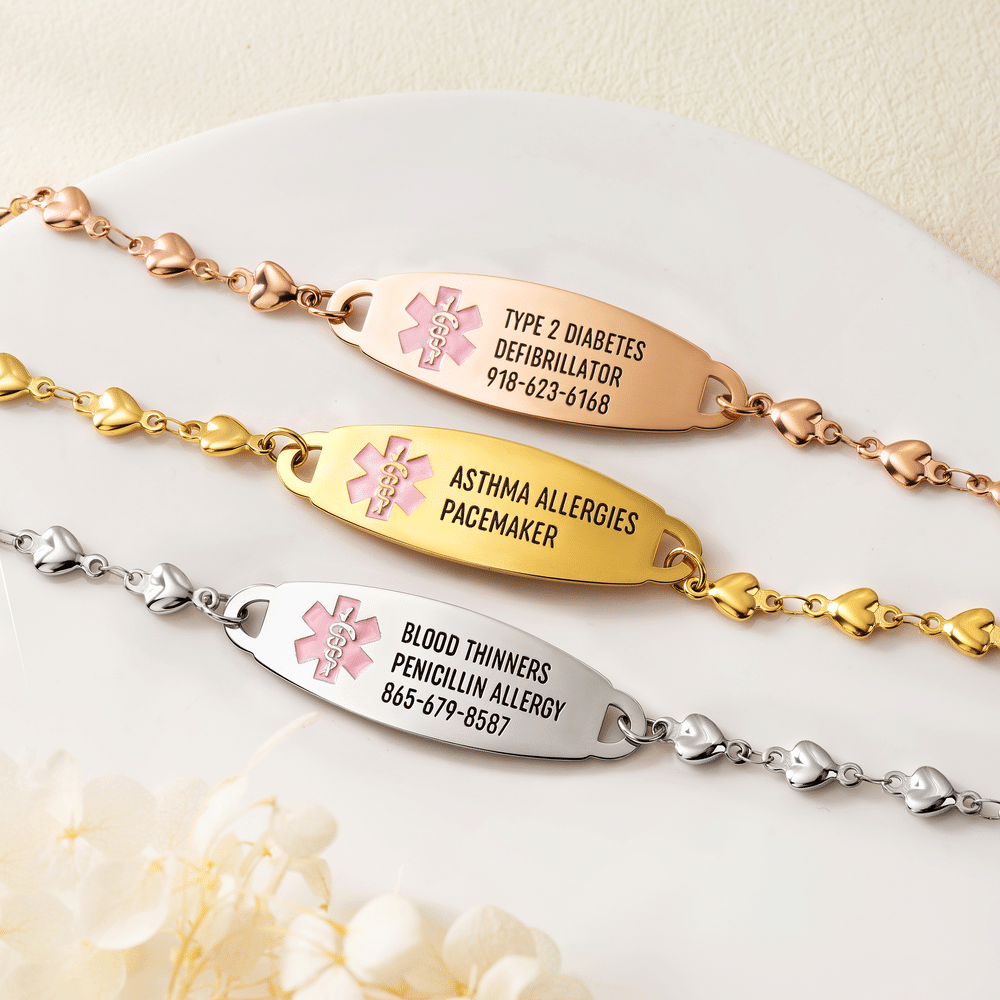 Personalized Medical Alert ID Bracelet with Engraved Medical Info Birthday Gift for Woman Diabetic Allergy Epilepsy Patient 3
