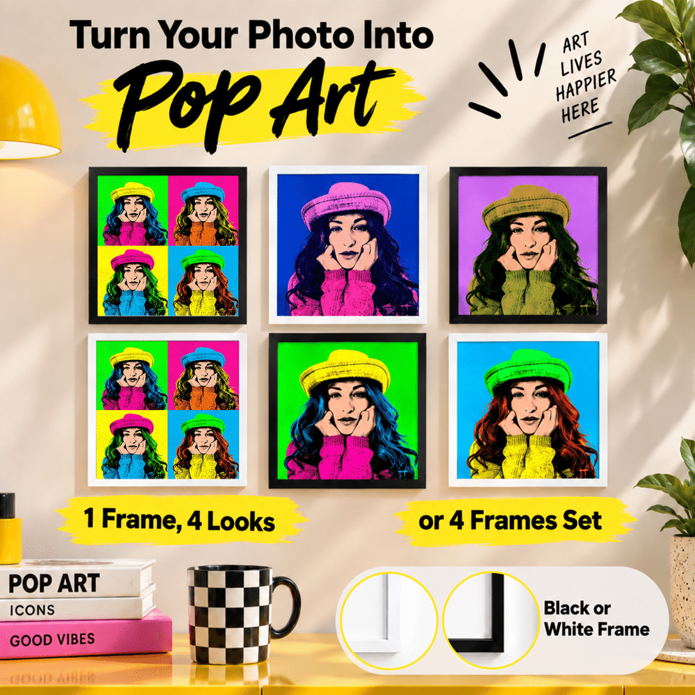 Personalized Pop Art Style Photo Four-Panel Canvas Wall Displays Canvas Set Home Decor Birthday Housewarming Gift for Family Friends 7
