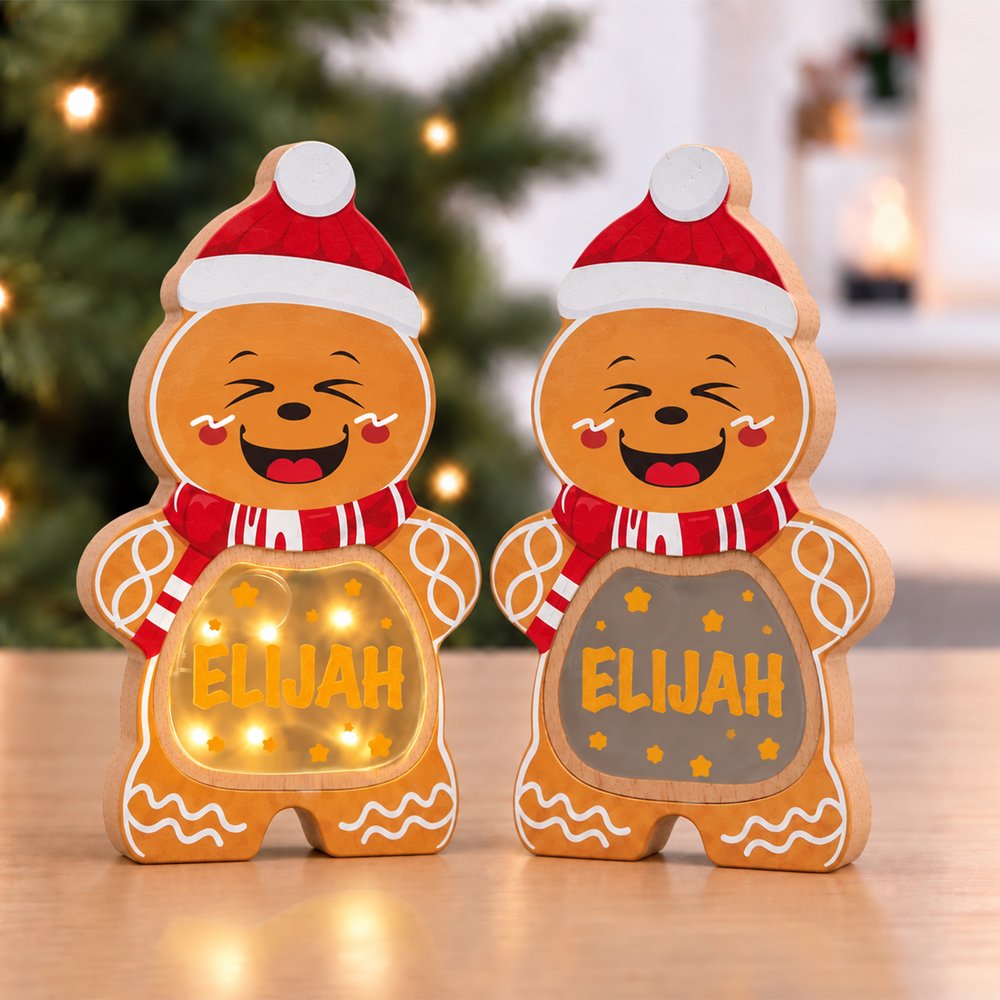 Personalized 1-14 Christmas Gingerbread Family LED Light Wooden Ornament with Name and Text Home Decor Christmas Gift for Family Grandma Mom 3