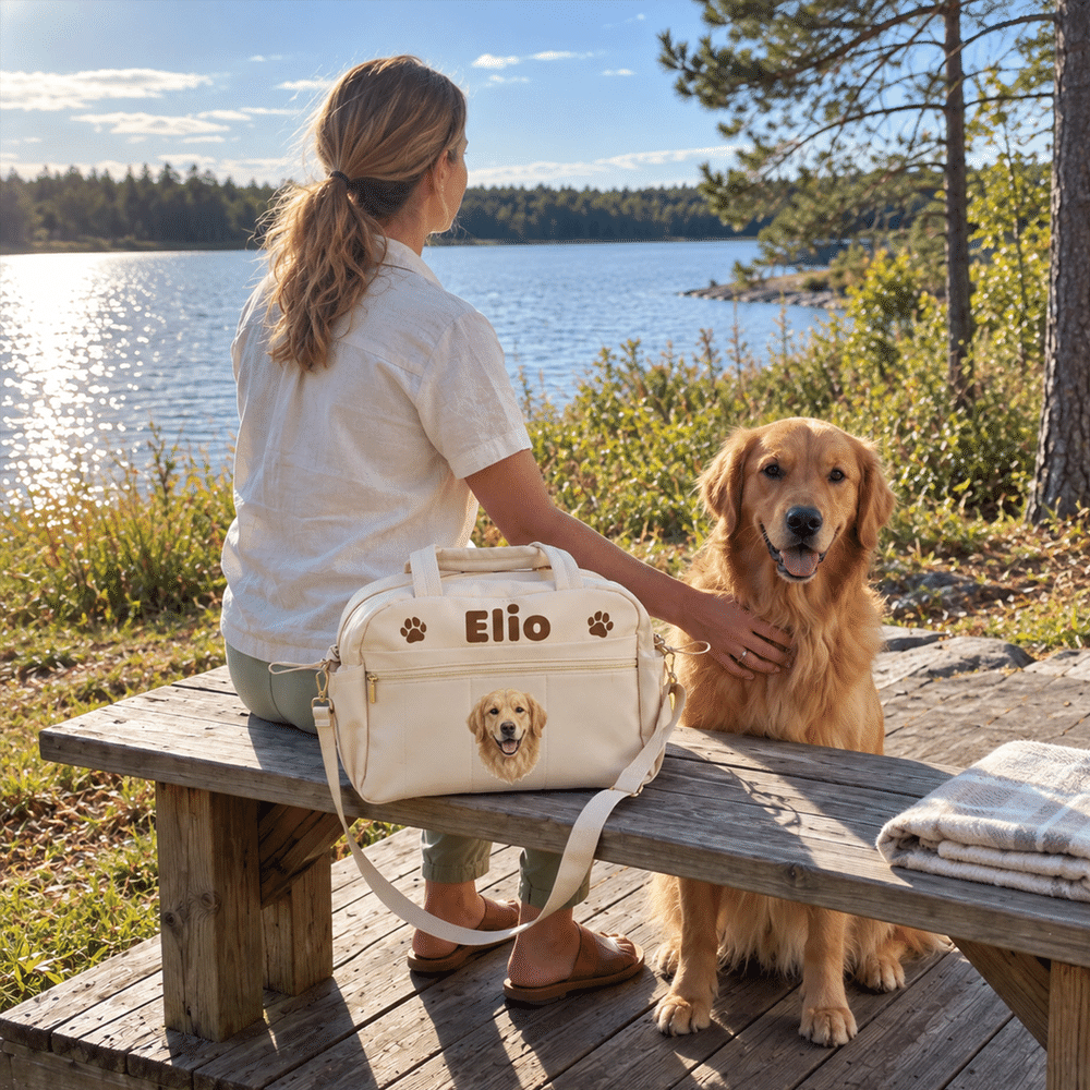 Personalised Oil Painting Art Pet Photo Multi-Compartment Large Travel Bag with Name Pet Boarding Christmas Gift for Pet Owner 5