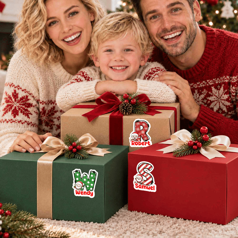 Personalized Cute Cartoon Santa Claus Initial Stickers with Name Gift Decor Christmas Party Gift for Kids Family Friends 6