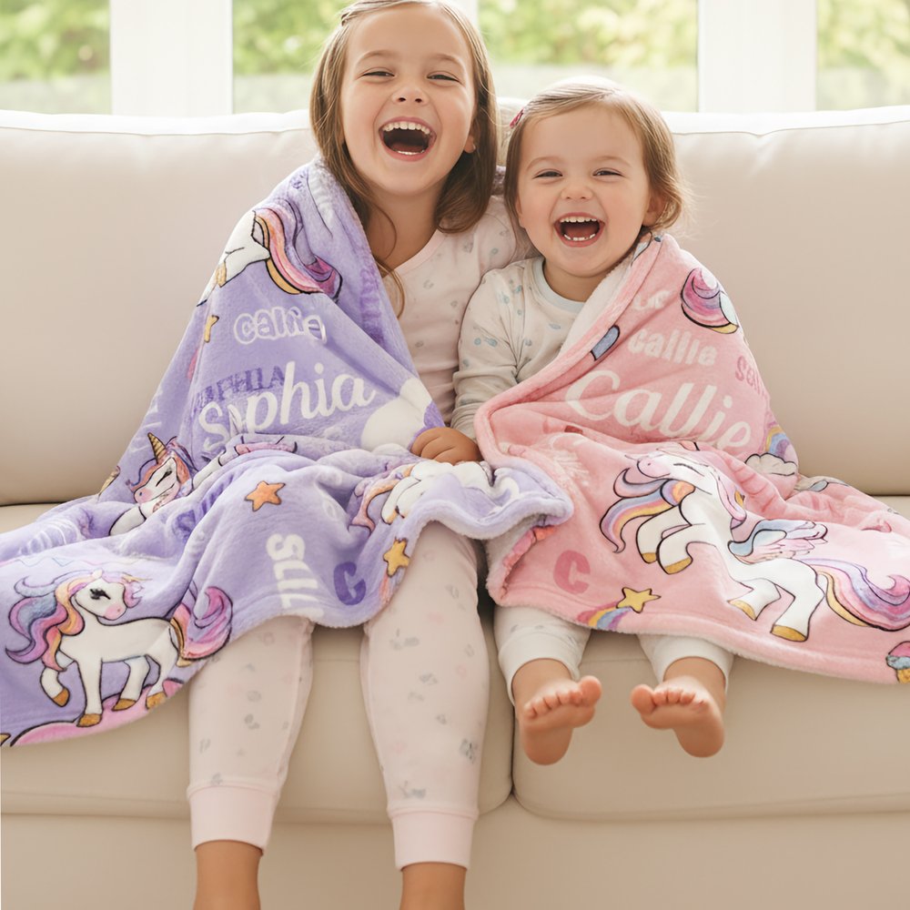Personalised Rainbow Star Fantasy Unicorn Soft Throw Blanket with Name and Initial Home Decor Birthday Christmas Gift for Girls 4