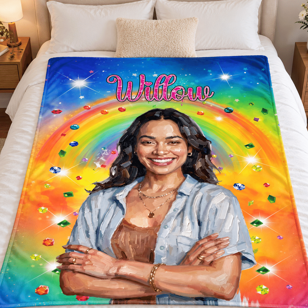 Personalised Soft Colourful Oil Painting Style Photo Blanket with Name Daily Use Christmas Birthday Gift for Girls Children Women 4