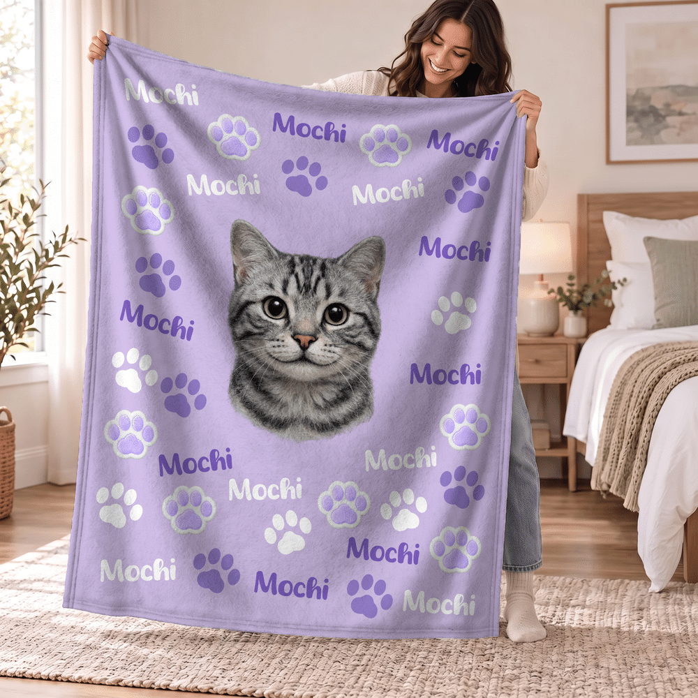 Personalized Paw Print Horseshoe Pet Photo Soft Throw Blanket with Name Home Decor Birthday Christmas Gift for Pet Lovers Owners Friends 3