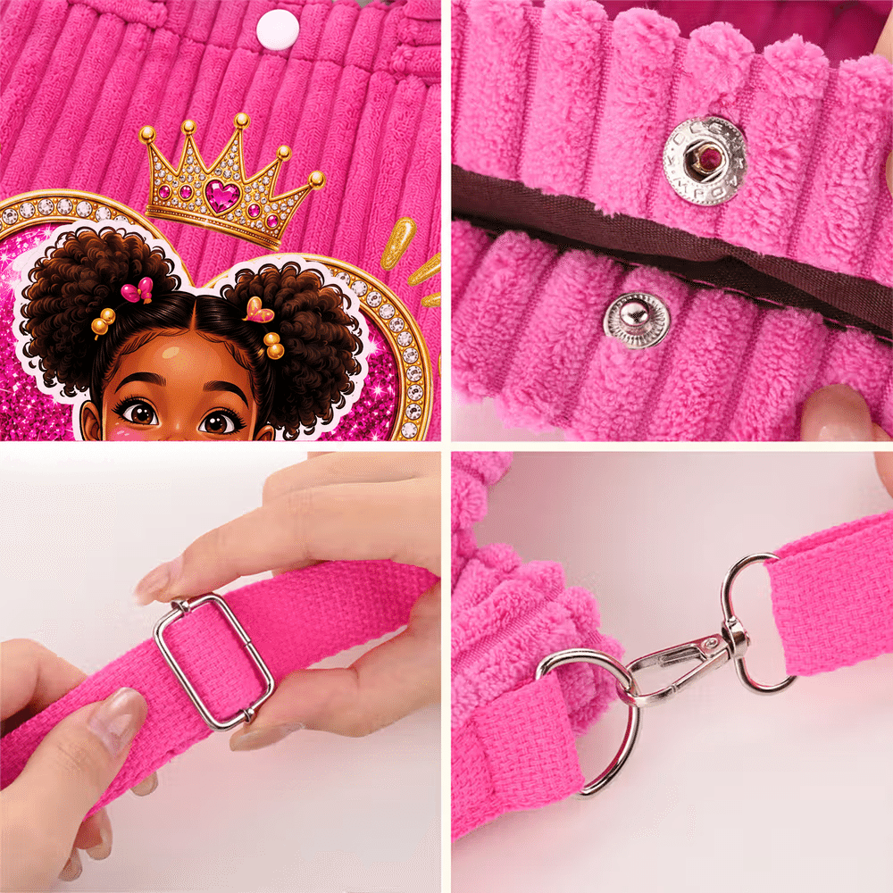 Bolso bandolera de pana personalizado con foto de un personaje de dibujos animados con purpurina y nombre: regalo de cumpleaños o Navidad para niñas 8