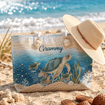 Personalised Cartoon Sea Turtle Pattern Quilted Effect Tote Bag with Title and 1-10 Names Travel Essential Birthday Gift for Woman Gran Family 2