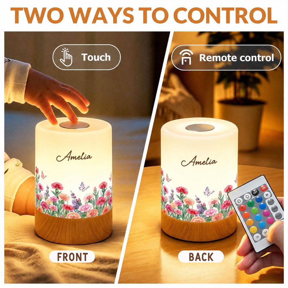 Personalised Birth Flower Dimmable Touch LED Night Light with Name and Remote Control Home Decor Birthday Gift for Family Friend Mum 4