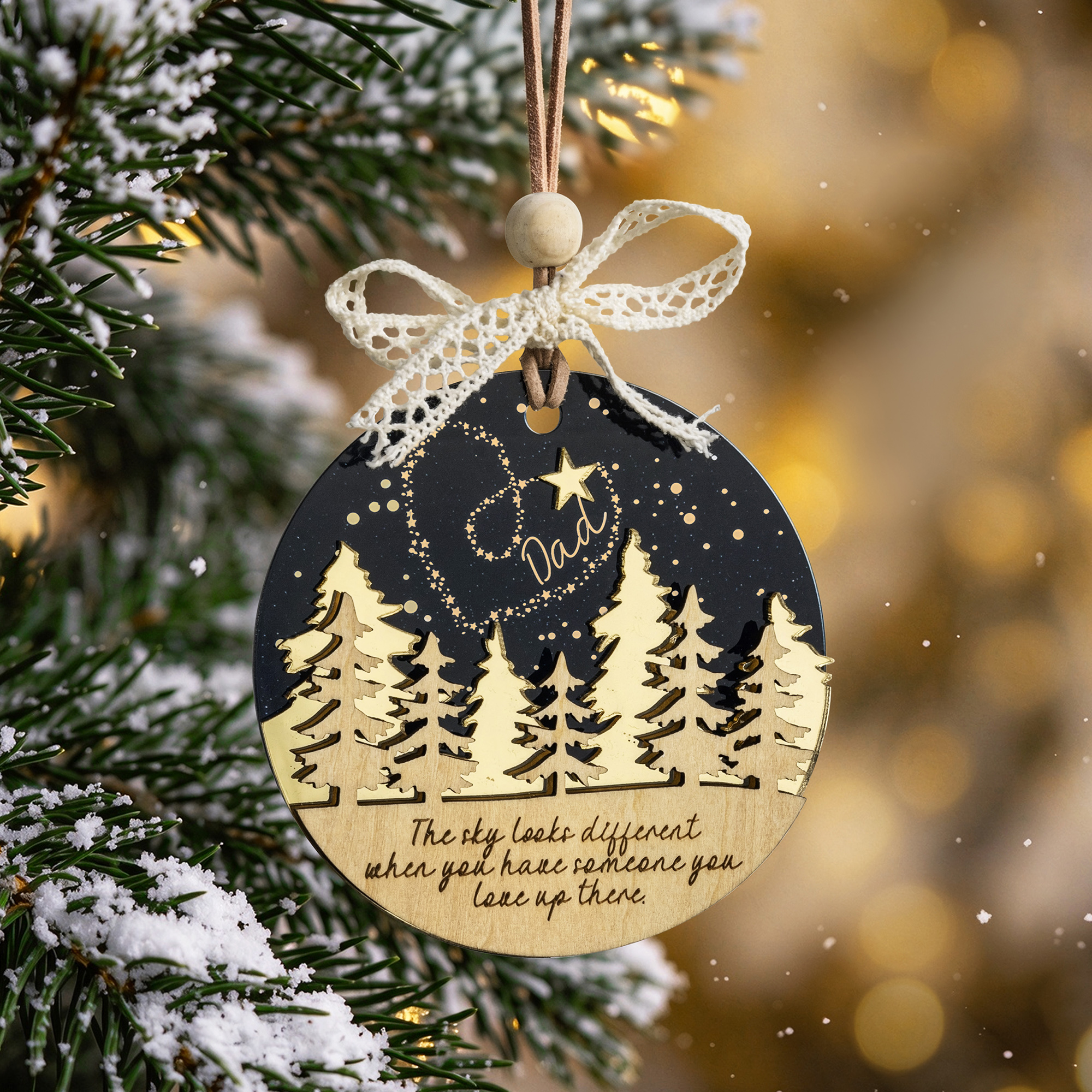 Personalised Starry Sky Forest Heart Layered Christmas Tree Hanging Ornament with Name and Text Memorial Sympathy Gift for Loss of Loved One