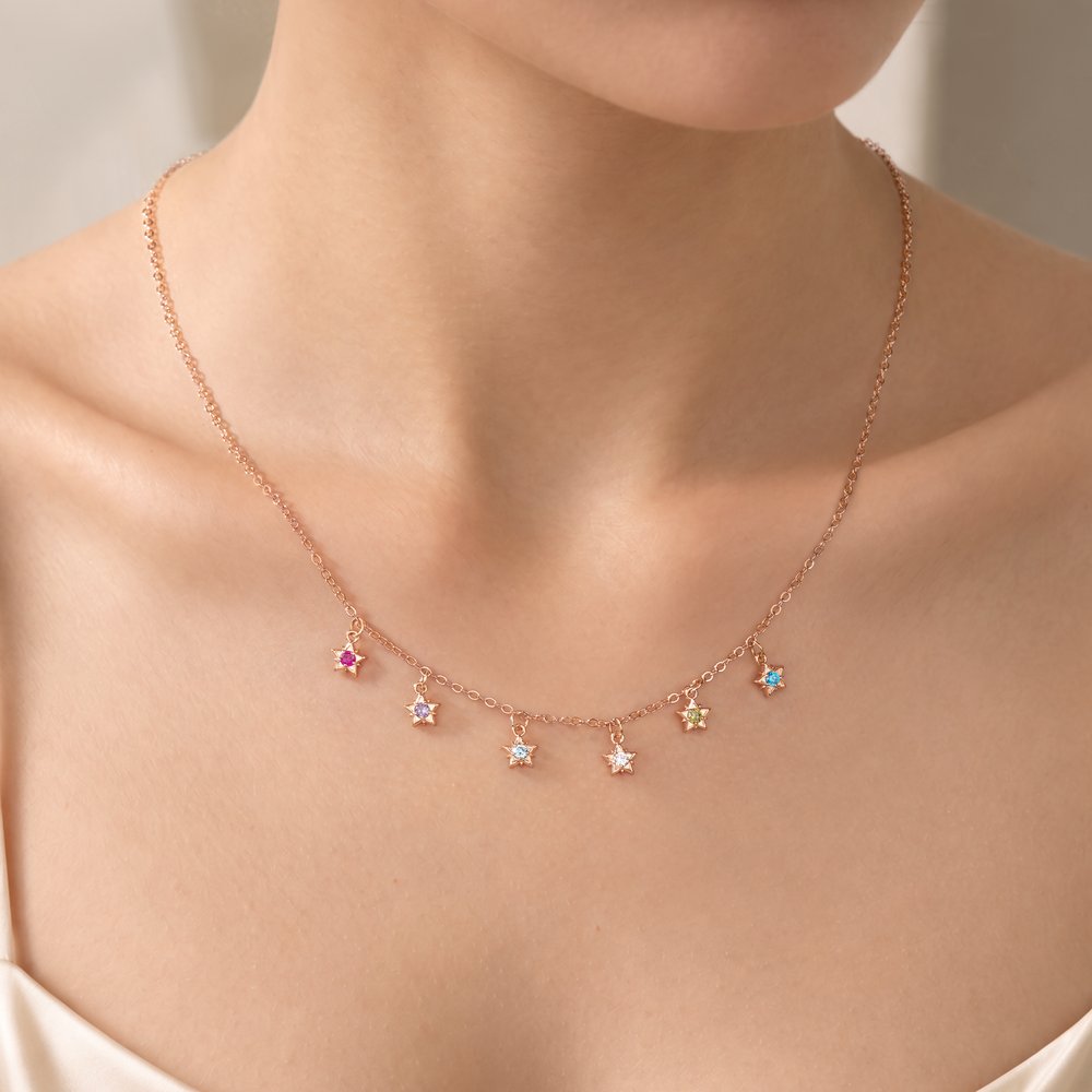 Personalized Star 1-12 Birthstone Pendant Sterling Silver Necklace Dainty Jewelry Birthday Anniversary Gift for Woman Family 7