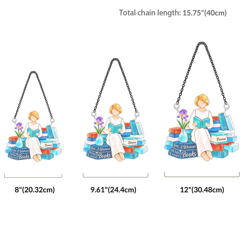 Personalised Birth Flower & Cartoon Reading Woman Sun Catcher with Name and Text Reading Corner Decor Birthday Gift for Women Book Lovers 7