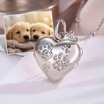 Personalized Pet Photo Paw Birthstone Heart Shaped Sterling Silver Locket Necklace Dainty Jewelry with Text Memorial Gift for Pet Owners Family 1