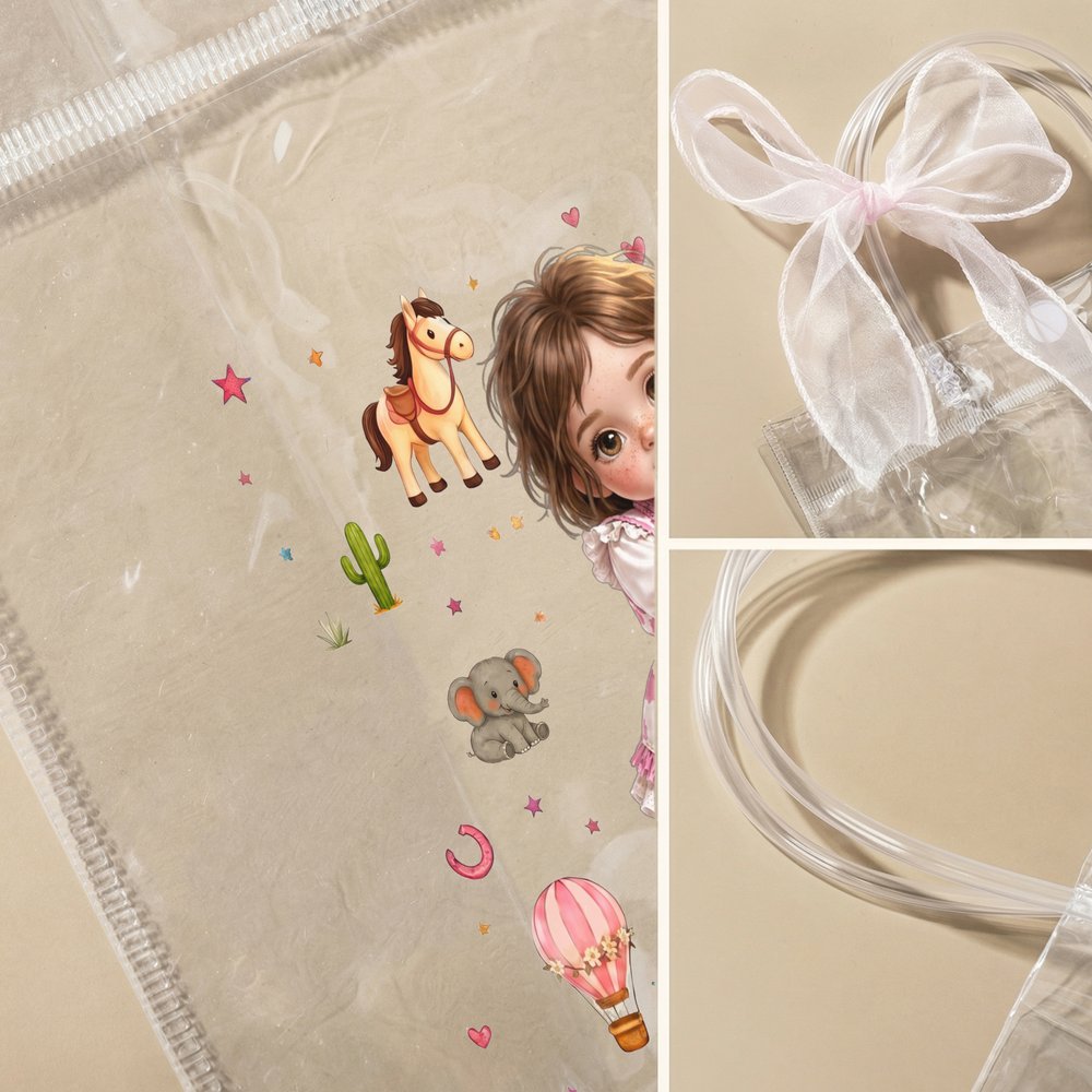 Personalized Cartoon Cowboy Cowgirl Photo Clear Gift Bag with Name and Ribbon Birthday Christmas Gift for Boys Girls 6