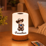 Personalized 3D-Effect Artwork Cartoon Cowboy Child Remote Control LED Night Light with Name Daily Use Birthday Christmas Gift for Kids Children Boys 3