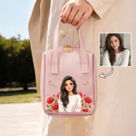 Personalised Birth Flower & Cartoon Character Photo PU Leather Makeup Bag with Name and Handle Daily Use Birthday Gift for Girls Women 7