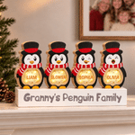 Personalized 1-14 Cartoon Penguin LED Light Wooden Christmas Ornament with Name and Text Christmas Gift for Family Kids 1
