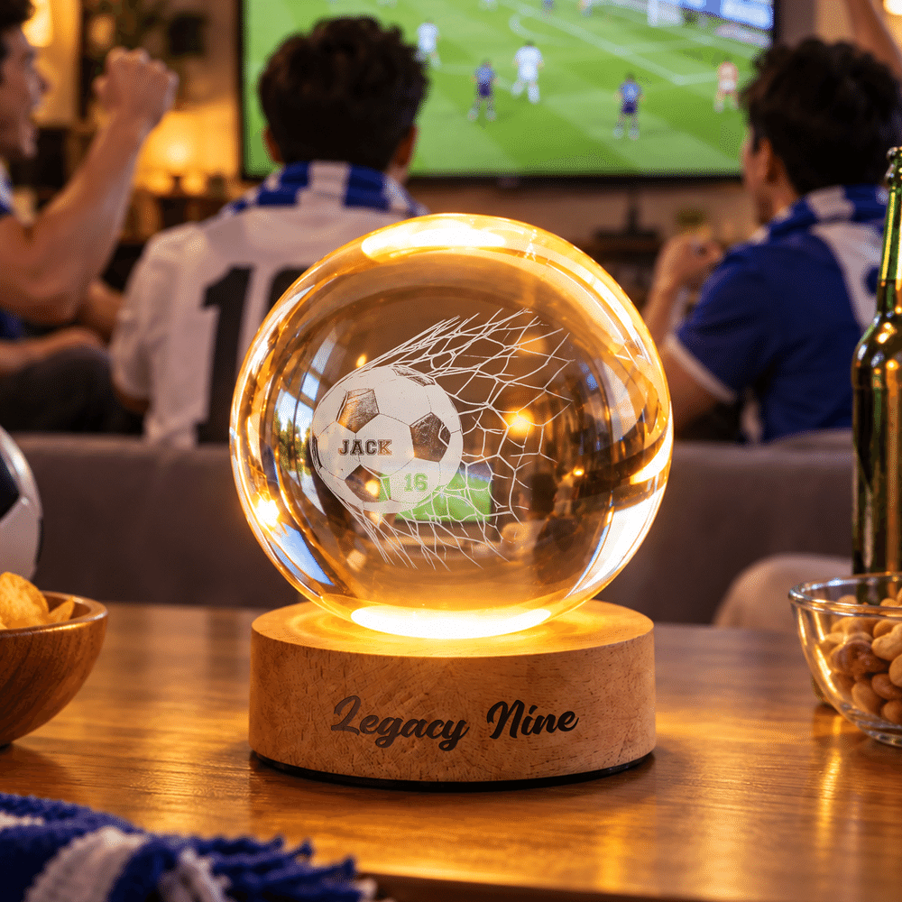 Personalized Soccer Baseball Pattern Soft Glow Crystal Ball LED Night Light with Name and Wooden Base Daily Use Sporting Event Gift for Sports Lovers 4