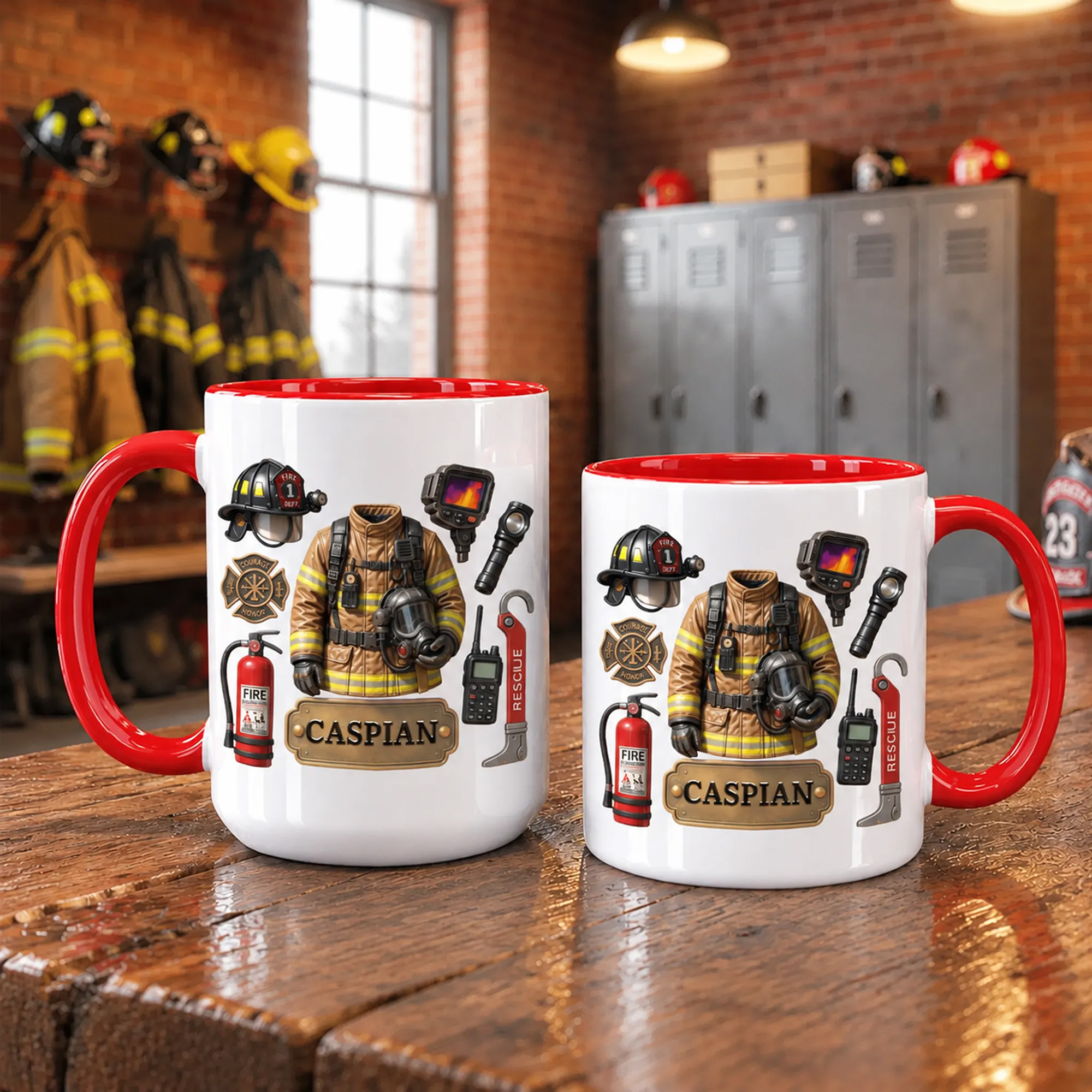 Personalisierte Keramiktasse „Firefighter Element“ in verschiedenen Farben, 11 oz und 15 oz, mit Untersetzer und Namen – für den täglichen Gebrauch in der Feuerwache, Geburtstagsgeschenk für Feuerwehrleute