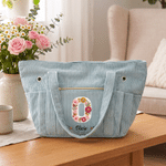 Borsa tote in velluto a coste personalizzata con iniziale floreale e ampia capienza, con nome: regalo di uso quotidiano, per compleanni e Natale, per donne appassionate di uncinetto 2