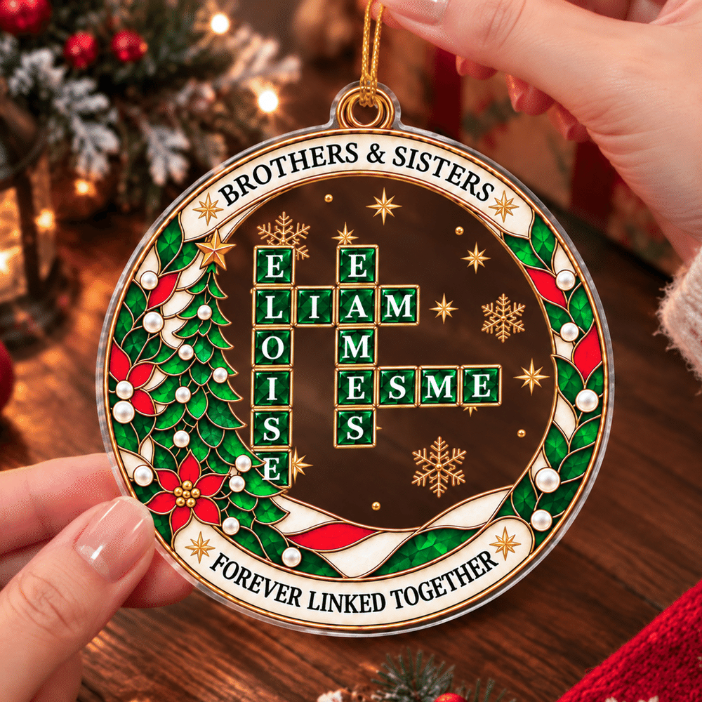 Personalised Christmas Crossword Puzzle Art Acrylic Ornament with Name Christmas Gift for Family Friends Brothers Sisters 4