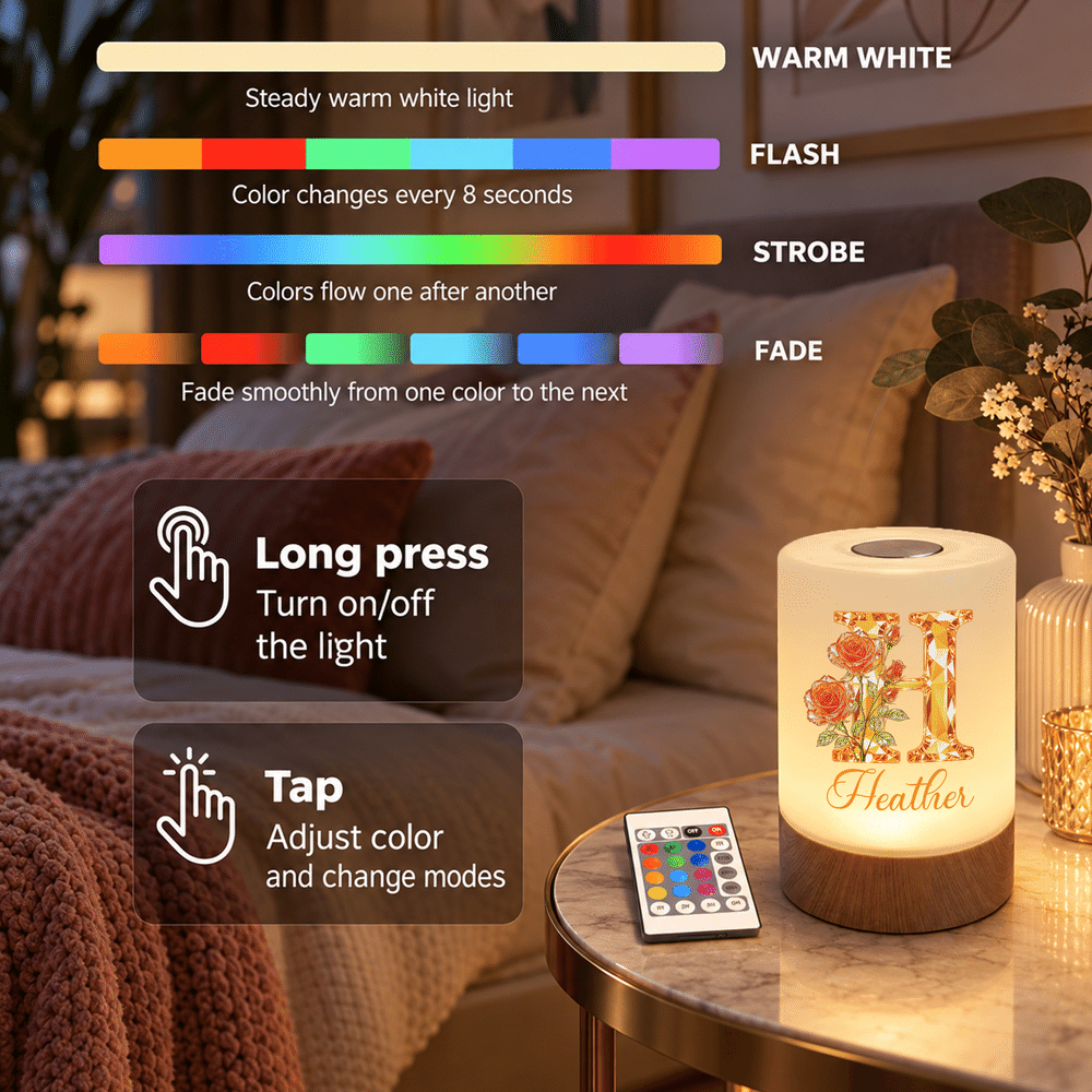 Veilleuse rechargeable personnalisée avec effet diamant, représentant la fleur de naissance, à commande tactile, avec prénom – Décoration de chambre, cadeau d'anniversaire pour enfants et femmes 8