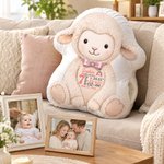 Personalized Cute Sheep Birth Information Hand Warmer Throw Pillow Home Decor Daily Use Birthday Baptism Christmas Gift for Babies Parents Christians 5