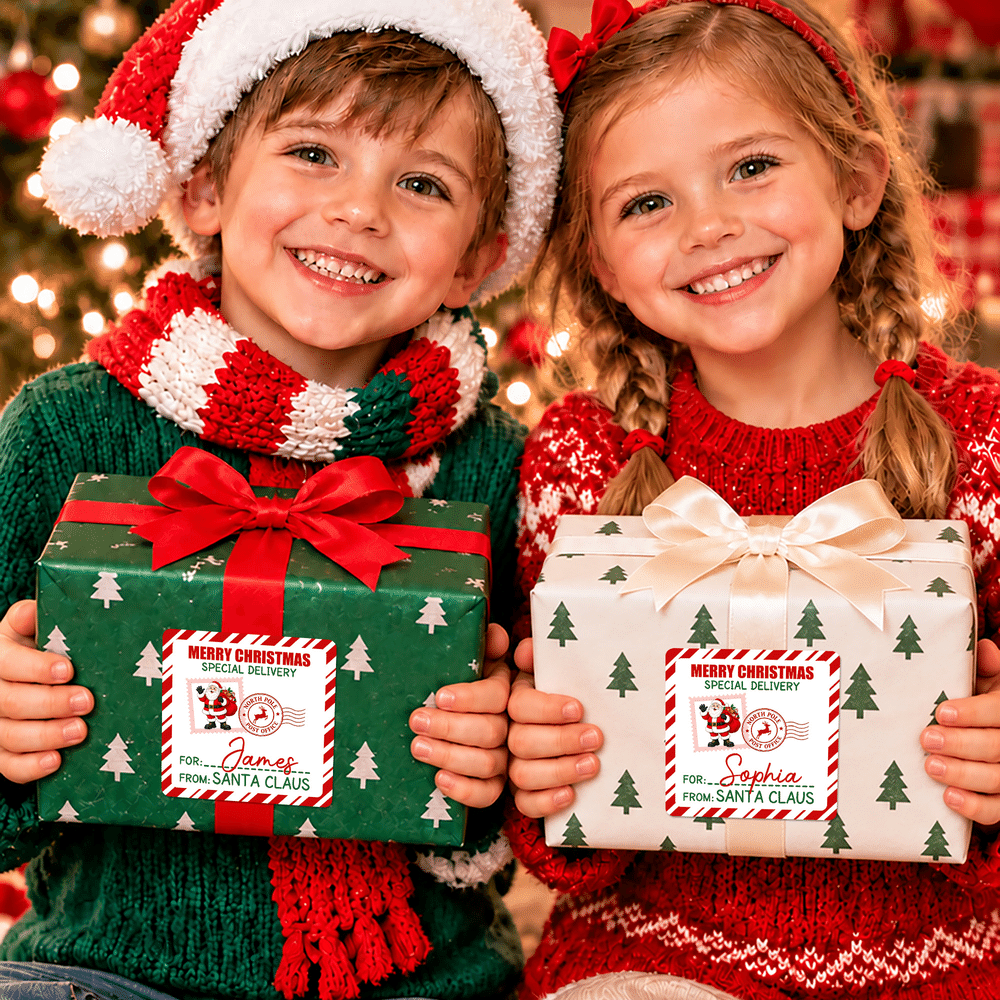 Personalized Santa Claus Special Delivery Postmark Style Stickers with Name Gift Decor Christmas Gift for Kids Family 2