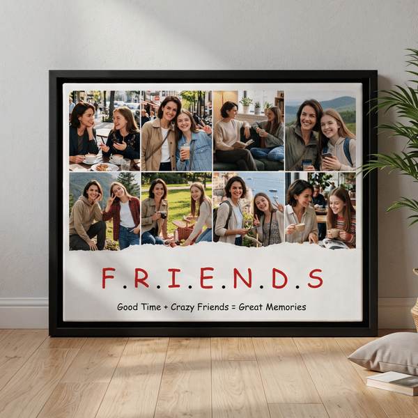 Personalised Friends 8 Photos Collage Canvas Prints with Text Home Wall Decor Christmas Birthday Gift for Best Friends